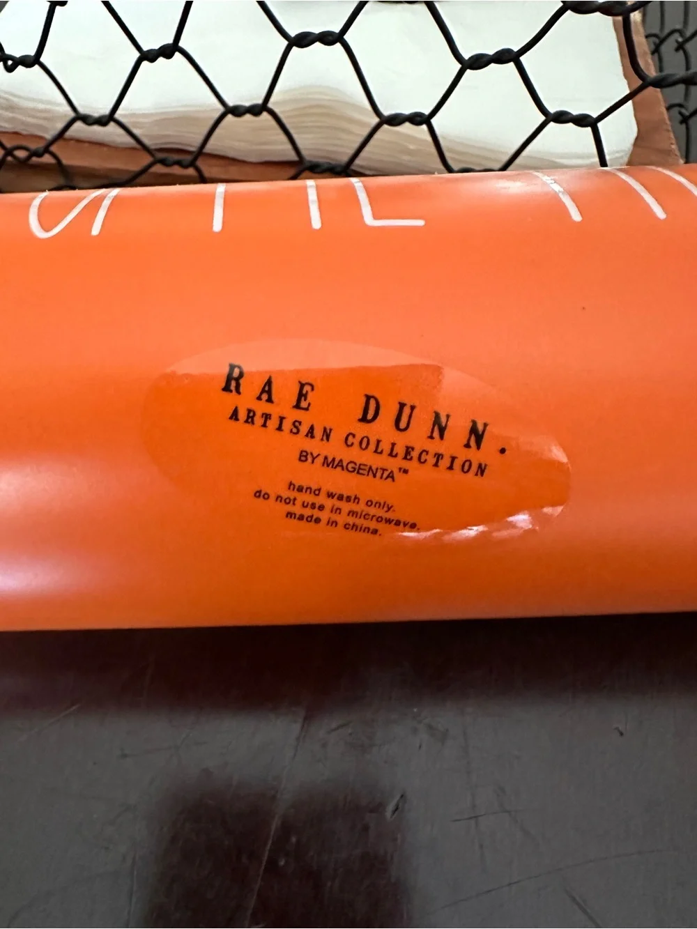 Rae Dunn Orange Rolling Pin with White Lettering